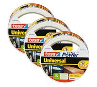 tesa extra Power Universal Ruban Adhésif Toile - Tenue extra forte - Duct Tape pour les Réparations, la Fixation, l'Étanchéité et plus Encore - Blanc - 3 Rouleau - 10 m x 50 mm