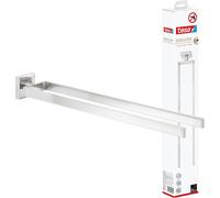 tesa EXXCLUSIV Porte-serviettes de salle de bain, à 2 bras, chromé - inoxydable, à fixer au mur sans percer, solution adhésive incluse - 72mm x 50mm x 450mm