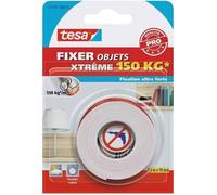tesa Ruban adhésif double-face Fixer Xtrême – Fixation ultra forte 150 kg – 1,5 m x 19 mm – Blanc