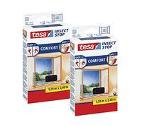 tesa Insect Stop Comfort Lot de 2 moustiquaires, autocollantes, sans perçage, pour fenêtre au sol, anthracite, transparent, 120 x 240 cm