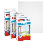 tesa INSECT STOP Moustiquaire Auto-agrippante - 3x 110 x 130 cm - Blanc | 3 moustiquaires à découper pour fenêtre - Sans perçage, protection anti-insectes avec ruban auto-agrippant adhésif - Lavable