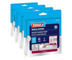 tesa INSULATION Bande d'étanchéité S - Joint en caoutchouc autocollant pour l'isolation des fentes des fenêtres et des portes - Blanc - 6 m x 9 mm x 4 mm (Lot de 4)