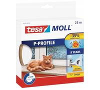 tesa Joint d'étanchéité en caoutchouc profil P - Autocollant - Pour fenêtre, porte, fenêtre - Fermeture Porte - Isolation contre le froid - 9 x 5,5 cm - 25 m - Blanc