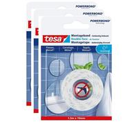 Tesa Lot De 3 Powerbonds Double-Face De Fixation Etanche Pour Carrelage/Métal 19 Mm X 1,5 M