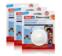 TESA Lot de 3 Powerstrips 1x crochet 2 strips large pour plafond force 500g Blanc