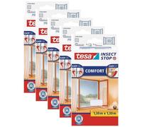 tesa Lot de 5 Moustiquaires Insect Stop COMFORT pour Fenêtre 1,30 m x 1,30 m Blanc