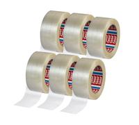 tesa Lot de 6 rouleaux de ruban adhésif pour colis en PET - Avec une forte adhérence - Résistant à la déchirure pour colis légers à moyens - Rouleau extra long - Transparent - 132 m x 50 mm