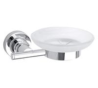 tesa® Luup Porte-savon, métal chromé, adhésif, technologie sans percer | Porte-savon à fixer au mur sans perçage - Verre satiné et métal chromé - Solution adhésive incluse