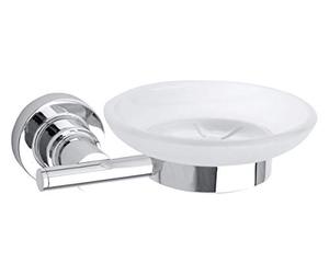 tesa® Luup Porte-savon, métal chromé, adhésif, technologie sans percer | Porte-savon à fixer au mur sans perçage - Verre satiné et métal chromé - Solution adhésive incluse