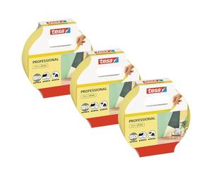 tesa Masquer Finitions parfaites - Ruban Adhésif de Masquage Net et Précis pour Travaux de Peinture, Sans Solvant - 3 Rouleaux de 25 m x 25mm
