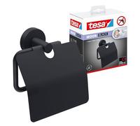 tesa Moon Black dérouleur Papier Toilette avec Couvercle: l'élégant Support à Papier WC en Noir Mat impressionne par Son Design Arrondi Classique et Son Montage Simple, 53 mm x 140 mm x 128 mm