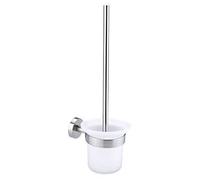 tesa Moon - Ensemble mural brosse WC, Acier Inoxydable, Récipient en Verre dépoli, Inoxydable, Montage sans perçage - 390 Mm x 115