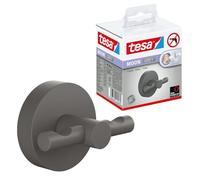 tesa Moon Grey Crochet pour Peignoir - 65 mm x 50 mm x 53 mm | Crochet de salle de bains à fixer au mur sans perçage - Gris mat - Métal thermolaqué - Solution adhésive incluse