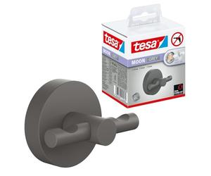 tesa Moon Grey Crochet pour Peignoir - 65 mm x 50 mm x 53 mm | Crochet de salle de bains à fixer au mur sans perçage - Gris mat - Métal thermolaqué - Solution adhésive incluse