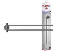 tesa® MOON GREY Porte Serviettes 2 Bras, Gris Mat, Salle de Bains & WC - Salles de Bains Style Industriel et Modernes - Sans Perçage - 84 mm x 50 mm x 456 mm