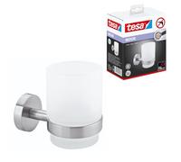 tesa Moon tumbler & verre a brosse a dents, acier inoxydable look, adhésif, technologie sans percer, 95mm x 67mm x 107mm