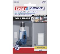 TESA On & Off 55228-03-00 Bandelette auto-agrippante à coller partie velours et partie agrippante, extra-fort (L x l) 100 mm x 50 mm blanc 2 pc(s)