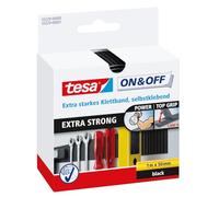 Tesa on & off bande adhésive auto agrippante extra forte - fixation d'objets lourds comme les outils - Bande 50 mm x 100 cm, Noir