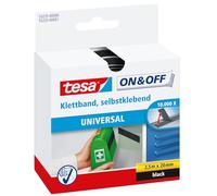 tesa On & Off Bande Auto-Agrippante - Ruban Auto-Agrippant Adhésif pour la Fixation Rapide des Objets Légers - Noir, 2 cm x 250 cm