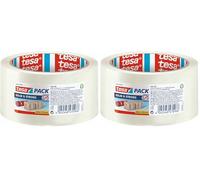 Tesa Pack Solid & Strong Ruban Adhésif pour Emballage de Cartons - Silencieux, Support en Polypropylène Robuste - Résistant aux UV et au Cisaillement - Transparent - 66 m x 50 mm (Lot de 2)