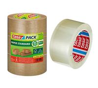 Tesa Papier Standard - Ruban D'emballage en Papier Écologique - Marron - 3x 50 m x 50 mm & Pack Solid & Strong Ruban Adhésif pour Emballage de Cartons - Transparent - 66 m x 50 mm
