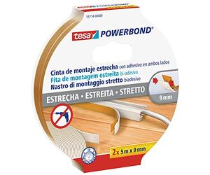 Tesa Powerbond - Pack de 2 bandes adhésives double face étroites (5 m x 9 mm)
