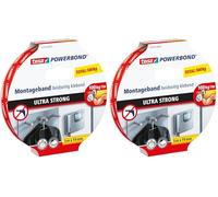 Tesa Powerbond Ultra Strong Ruban Adhésif de Montage Double Face Extra Fort - Adhésif Puissant pour la Fixation D'Objets Sans Percer - 5 m x 19 mm (Lot de 2)