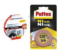 Tesa Powerbond Ultra Strong Ruban Adhésif de Montage Double Face Extra Fort & Pattex Ni Clou Ni Vis Double Face 19 mm x 1,5 m, Ruban adhésif double face ultra résistant pour fixation permanente