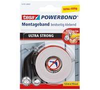 tesa Powerbond ULTRA STRONG Ruban de montage double face - 1,5 m | Ruban adhésif de montage double face ultra-résistant - Fixation permanente à l'extérieur et à l'intérieur