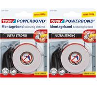 Tesa Powerbond ULTRA STRONG - Ruban de montage double face extra fort pour fixation permanente à l'extérieur et à l'intérieur - 1,5 m (Lot de 2)