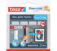 tesa Pastilles adhésives Powerstrips CLICK – clipser/déclipser ON/OFF – Grand 85×20 mm, 16 paires