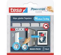 tesa Pastilles adhésives Powerstrips CLICK - 80 x 20 mm - Système ON/OFF - Medium, 16 paires
