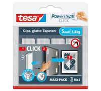 tesa Powerstrips CLICK - Pastilles Adhésives à Clipser et Déclipser pour Cadres et Décorations Murales sans Percer - Pastilles Adhésives à Clipser avec Système ON et OFF - Small - 16 x 2 Pièces