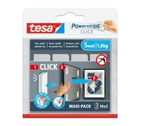 tesa Powerstrips CLICK - Crochets adhésifs pour accrocher cadres et décorations murales sans perçage - Bandes autocollantes avec système de fixation et de déverrouillage ON et OFF - Small - 16 x 2