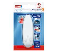 tesa Powerstrips Crochet Adhésif Mural XL Ovale - Crochet Autocollant à Forte Tenue - Crochet Mural pour Salle de Bain ou Cuisine - Montage sans Perçage - Blanc - 1 x Crochet, 3 x Powerstrips XL