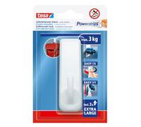tesa Powerstrips Crochet Adhésif Mural XL Rectangulaire - Crochet Autocollant à Forte Tenue - Crochet Mural pour la Maison - Montage sans Perçage - Blanc - 1 x Crochet, 3 x Powerstrips XL