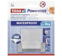 tesa Crochet double auto-adhésif Powerstrips Waterproof – Métal, amovible, 3 kg – Duo