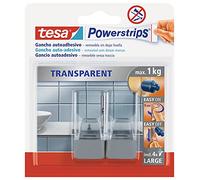 Tesa Powerstrips Crochet Jusqu'à 1 kg Transparent 2 x 5 cm + 4 Languettes LARGE Transparent/Chromé