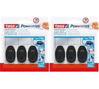 Tesa Powerstrips Crochets Adhésifs Ovale - 3 x Crochets Muraux Autocollants - Accessoire Salle de Bain et Porte-serviette - Fixation Sans Percer - Force de Maintien de 1 kg - Noir (Lot de 2)
