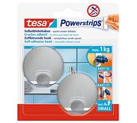 tesa Powerstrips Crochet adhésif rond métal Small - Fixation extra forte, étanche, tenue 1 kg