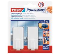 tesa Powerstrips Crochets LARGE CLASSIQUE - Crochet Adhésif Mural Amovible pour Verre, Carrelage, Bois, Plastique et autres Surface - Blanc - Peut supporter jusqu'à 2 kg