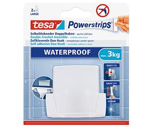 Tesa Powerstrips Double Crochet Rectangulaire Blanc + 2 languettes Waterproof Blanc