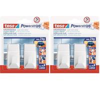 Tesa Powerstrips LARGE Crochets Métalliques de Fixation Auto-Adhésifs - Charge Jusqu'à 2 kg - Repositionnables, Forme rectangulaire - blanc - Pour toute la Maison (Lot de 2)