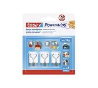 tesa Powerstrips Petits crochets adhésifs - avec crochets métalliques amovibles - Crochets muraux réutilisables pour salle de bain et cuisine - Montage sans perçage - Blanc - 3 crochets, 4 Powerstrips