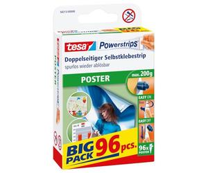 tesa Powerstrips POSTER BIG PACK Bandes adhésives Double-Face pour Posters - Auto-adhésif et Réutilisable - Adhérence Jusqu'à 200 g - 96 Powerstrips par Lot