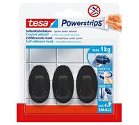 Tesa Powerstrips Small OVAL Crochets adhésifs - Noir - Charge max. 1 kg | 3 crochets muraux autocollants - Pour verre, carrelage, bois, plastique et autres supports - S'enlèvent sans traces