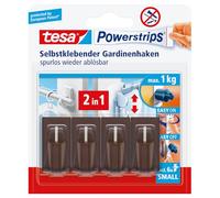 tesa Powerstrips Vario Crochets à rideaux - 1 x 4 pièces - Marron | Crochets autocollants pour la fixation de tringles à rideaux - Charge max. 1 kg - S'enlèvent sans laisser de traces