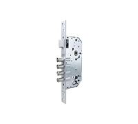 Tesa R100B5SCC Serrure de Sécurité Monopoint pour Portes en Bois, Finition Laitonnée, sans Cylindre, 4 Pênes de 14 mm, Demi-Tour Réversible, Rosace et Gâche Incluses