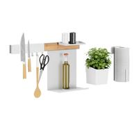 tesa Kit de rangement mural cuisine Combiné L – 8 pièces, Bambou/Blanc