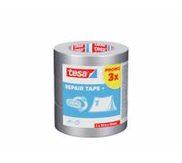 Tesa Repair Tape+ - ruban en tissu robuste pour réparation et fixation - résistant à l’eau, déchirable à la main, fixation solide - gris - 3 x 50 m x 48 mm